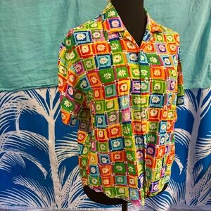 Jams World Vintage Crazy Daisy Button Up Short Sleep Rayon Top Size L fits S/M 🌼